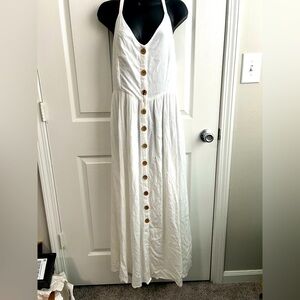 White Flowy Cotton Maxi Dress, Summer Dress for Beach, Sundress